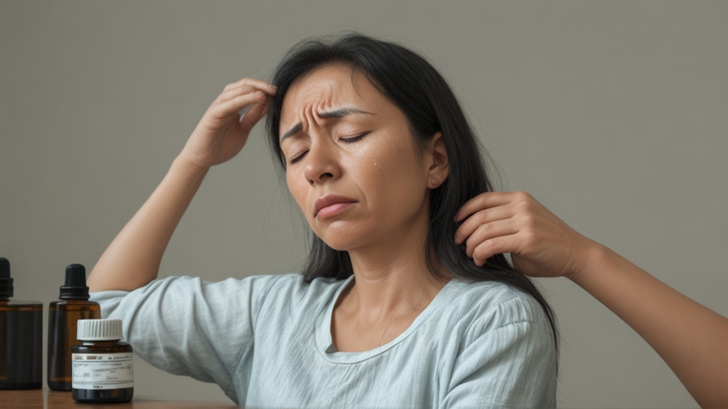 a woman touching her head because of headache